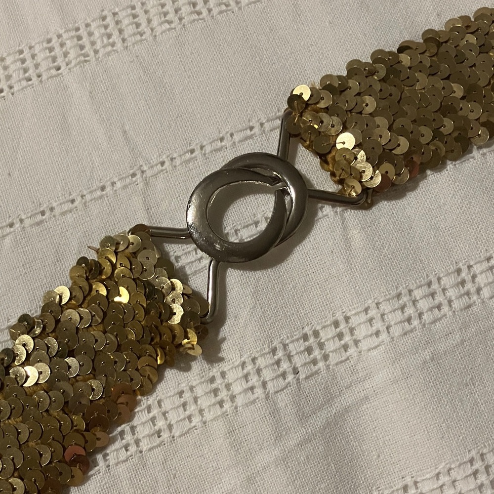 Vintage Gold Sequin Belt with Silver Latch Buckle